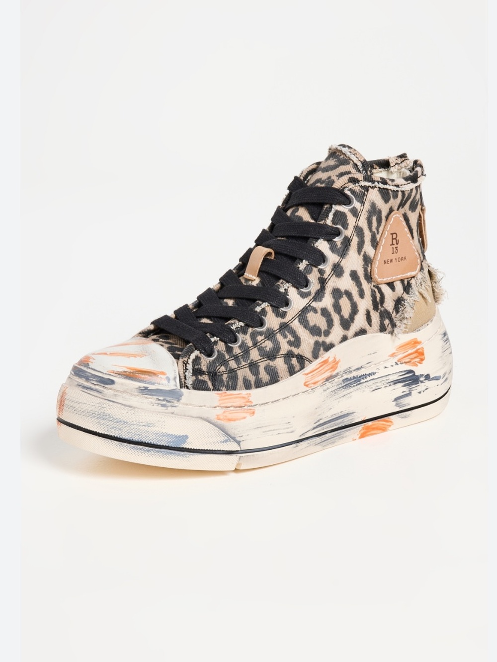 New R13 Leopard-Print High-Top Sneaker in Brown Size 38